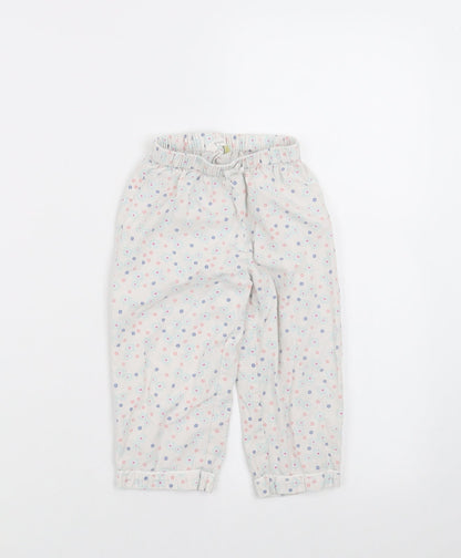 John Lewis Girls White Floral   Pyjama Pants Size 12-18 Months