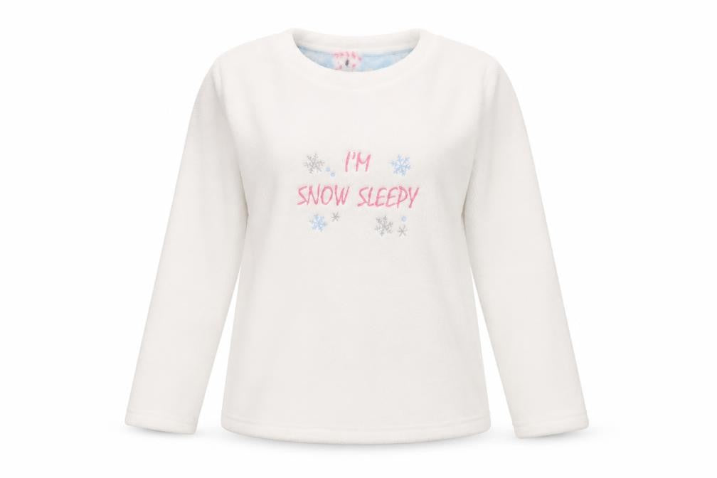 Warm & Cosy Womens White Solid  Top Pyjama Top Size M  - im snow sleepy