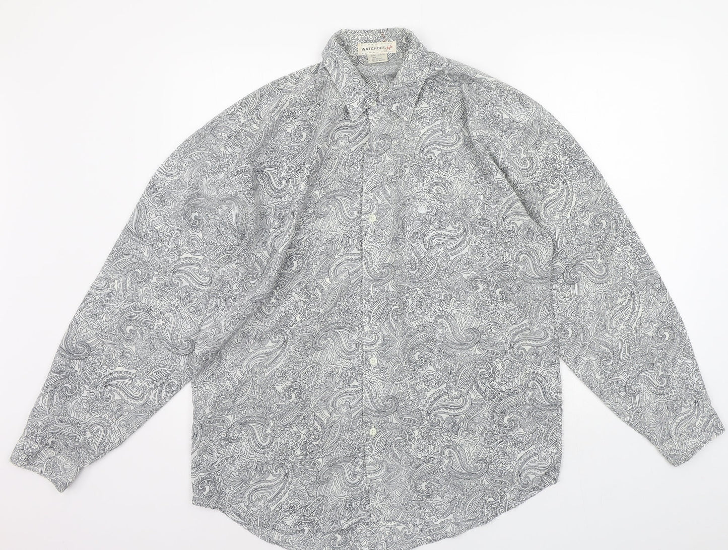 WATCHOUT Mens Grey Geometric   Button-Up Size L