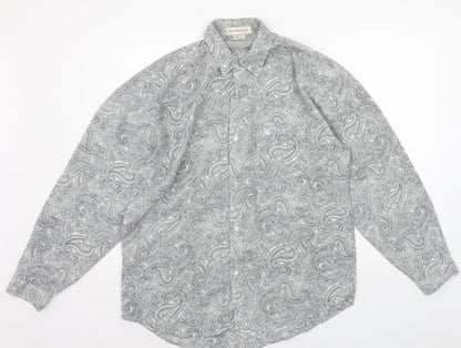 WATCHOUT Mens Grey Geometric   Button-Up Size L