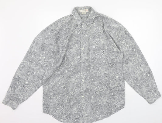 WATCHOUT Mens Grey Geometric   Button-Up Size L