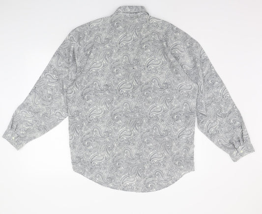 WATCHOUT Mens Grey Geometric   Button-Up Size L