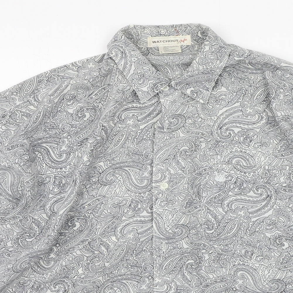 WATCHOUT Mens Grey Geometric   Button-Up Size L