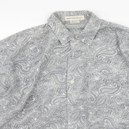 WATCHOUT Mens Grey Geometric   Button-Up Size L