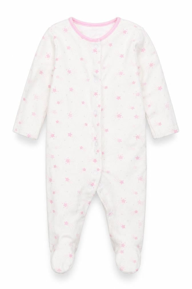 Front view of Matalan girls’ white babygrow one-piece, size 3-6, months