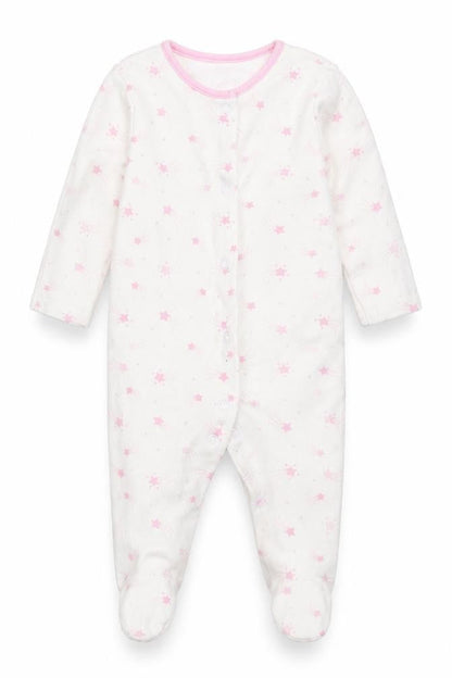 Front view of Matalan girls’ white babygrow one-piece, size 3-6, months