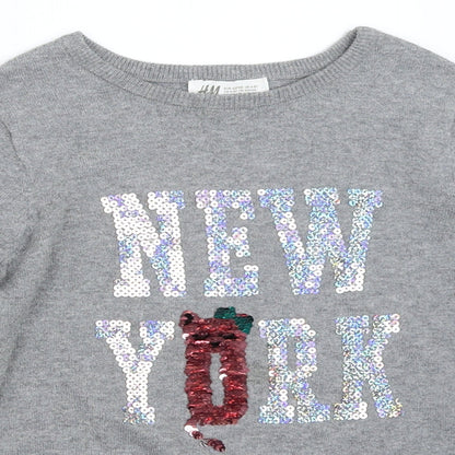H&M Girls Grey   Pullover Jumper Size 6-7 Years
