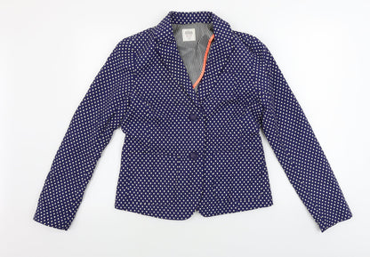 Preworn  Womens Blue Polka Dot  Jacket Blazer Size 10