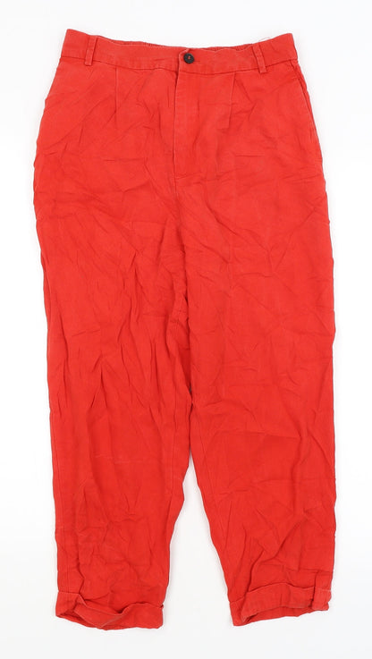 Womens UK Size XS Zara Regular Fit Cropped Red Trousers