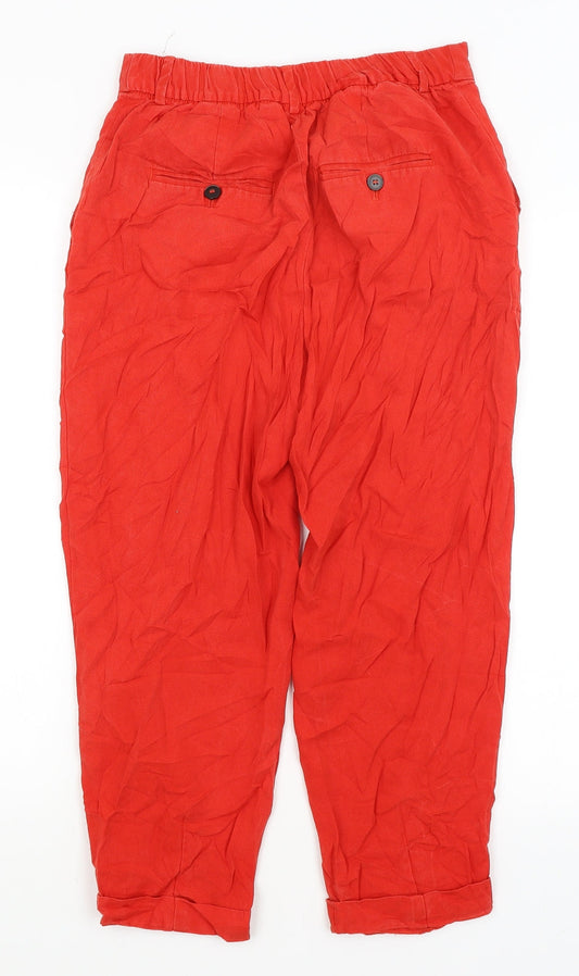 Womens UK Size XS Zara Regular Fit Cropped Red Trousers
