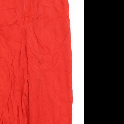 Womens UK Size XS Zara Regular Fit Cropped Red Trousers