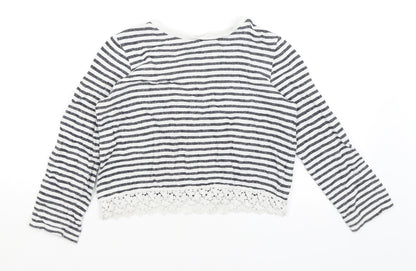 M&S Girls White Striped  Pullover Jumper Size 9-10 Years