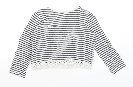 M&S Girls White Striped  Pullover Jumper Size 9-10 Years
