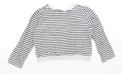 M&S Girls White Striped  Pullover Jumper Size 9-10 Years