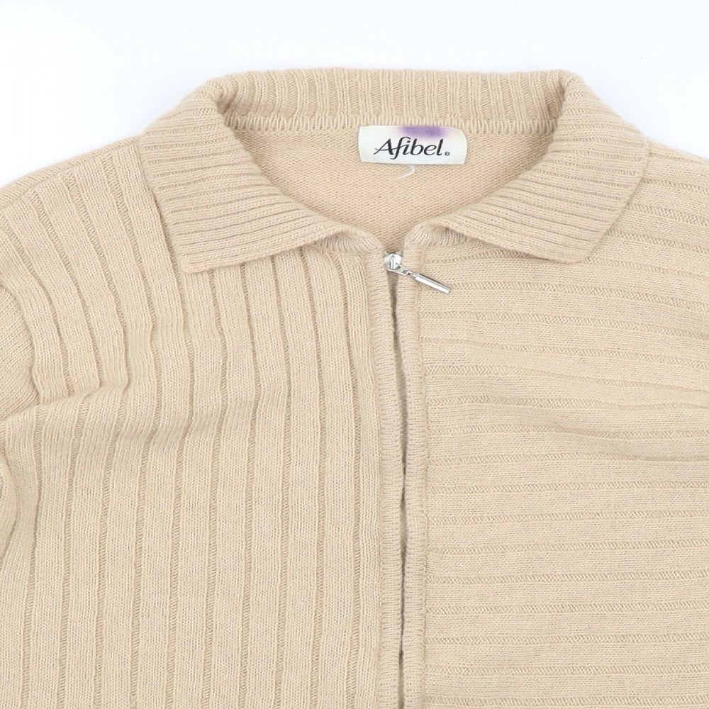 Womens UK Size M Afibel Brown Full Zip Jumper