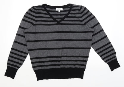 Petite Collection Womens Grey Striped  Pullover Jumper Size 18