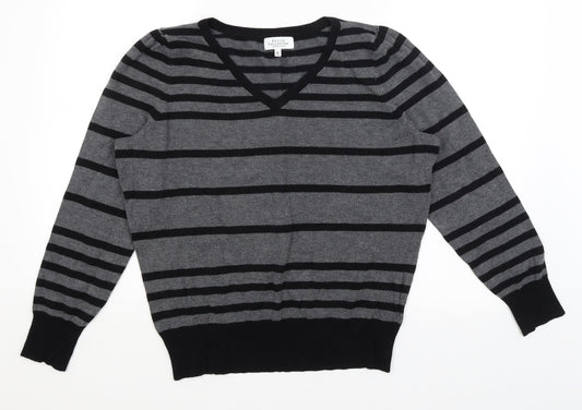 Petite Collection Womens Grey Striped  Pullover Jumper Size 18