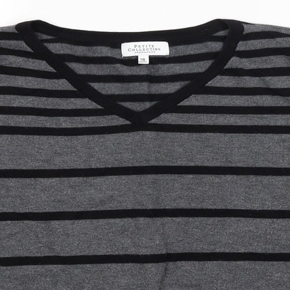 Petite Collection Womens Grey Striped  Pullover Jumper Size 18