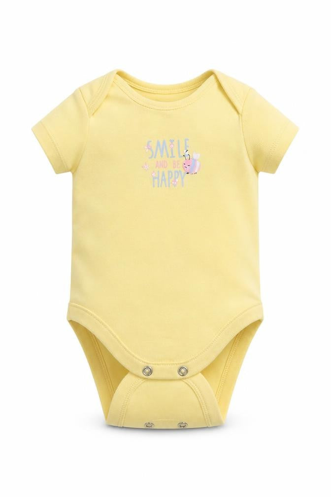 Front view of George girls’ yellow babygrow one-piece, size 0-3, months