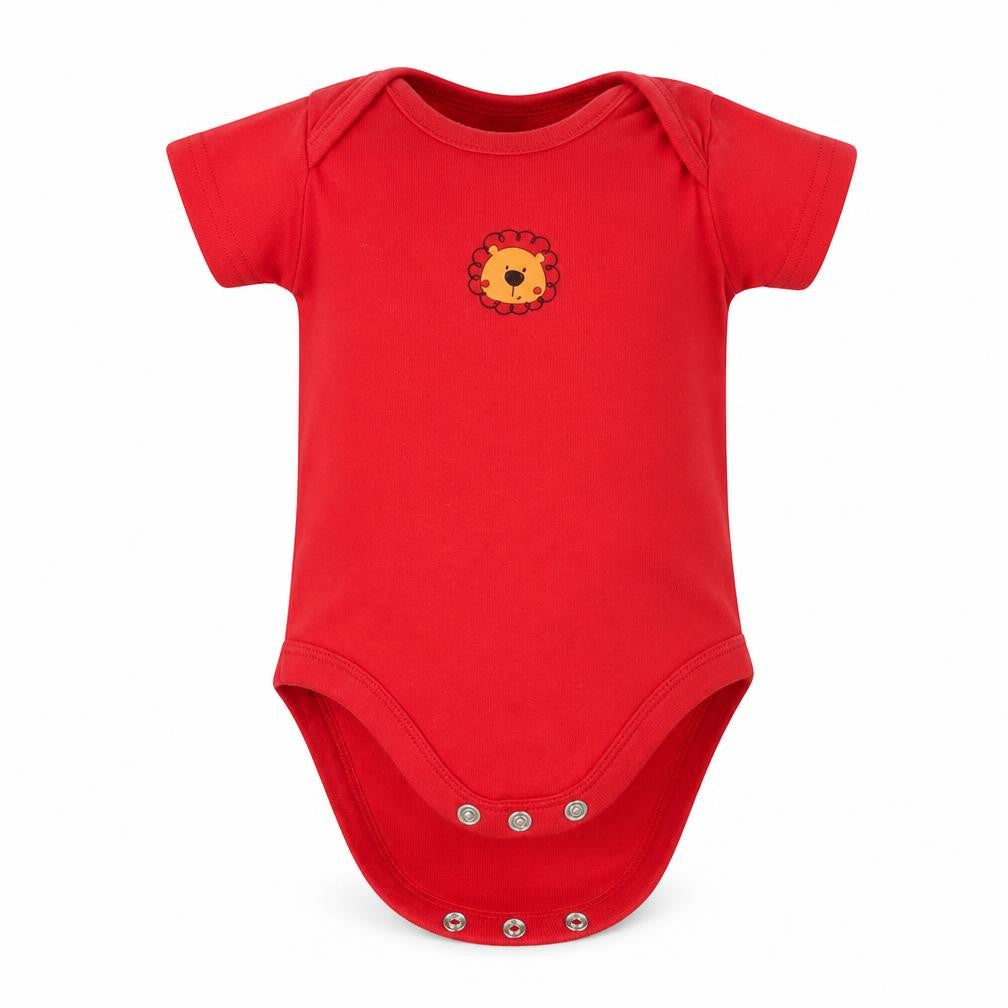 Front view of Mothercare girls’ red babygrow one-piece, size 0-3, months