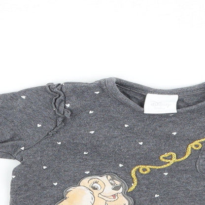 Disney Girls Grey   Basic T-Shirt Size 0-3 Months