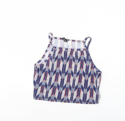 Divided Womens Blue Geometric  Cropped Tank Size M