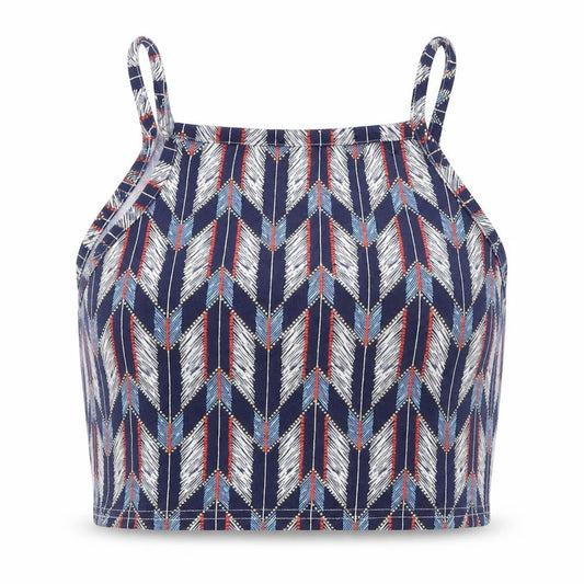 Divided Womens Blue Geometric  Cropped Tank Size M