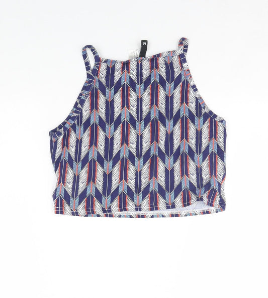 Divided Womens Blue Geometric  Cropped Tank Size M