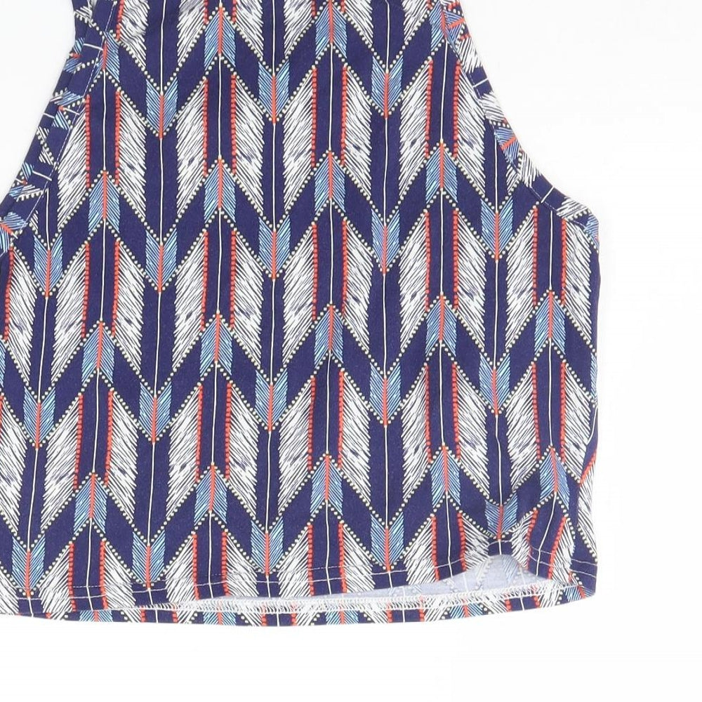 Divided Womens Blue Geometric  Cropped Tank Size M