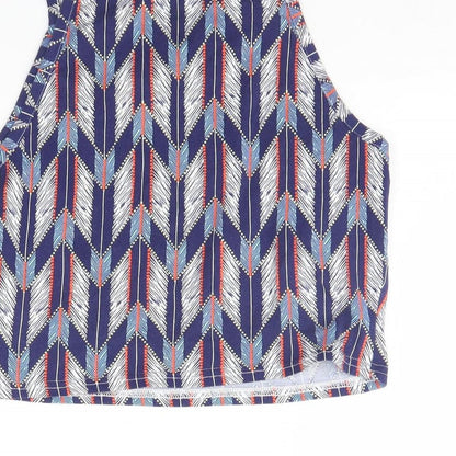 Divided Womens Blue Geometric  Cropped Tank Size M