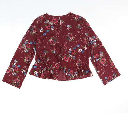 lft Womens Purple Floral  Basic Blouse Size S