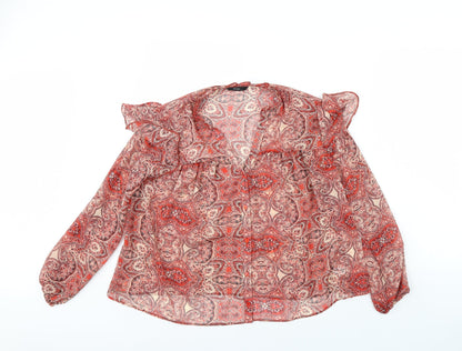 George Womens Red Fair Isle  Basic Button-Up Size 10