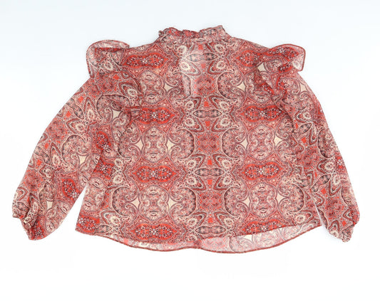 George Womens Red Fair Isle  Basic Button-Up Size 10