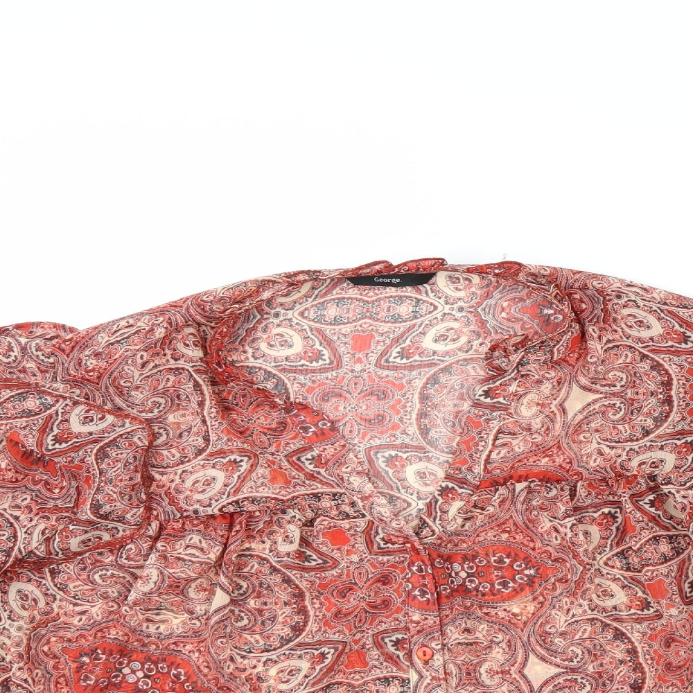 George Womens Red Fair Isle  Basic Button-Up Size 10