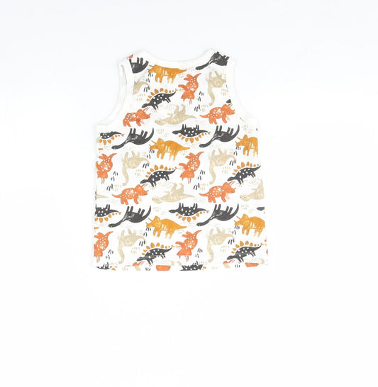 TU Girls White Animal Print  Basic Tank Size 5 Years  - Dinosaur