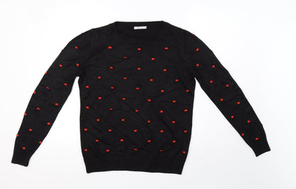 saisnburys Womens Black Polka Dot Knit Pullover Sweatshirt Size 8