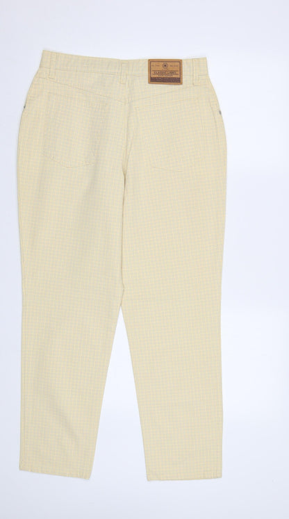 Classic Label Womens Yellow Check Denim Trousers  Size 12 L28 in
