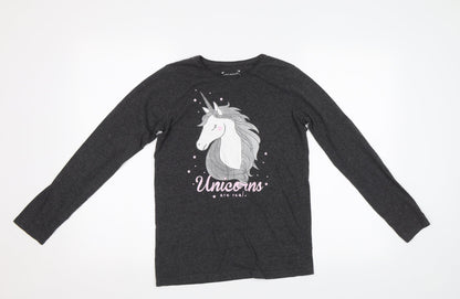 Primark Girls Grey   Top Pyjama Top Size 12 Years  - Unicorn