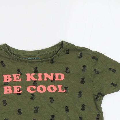Primark Girls Green   Basic T-Shirt Size 4-5 Years  - Pineapple Print