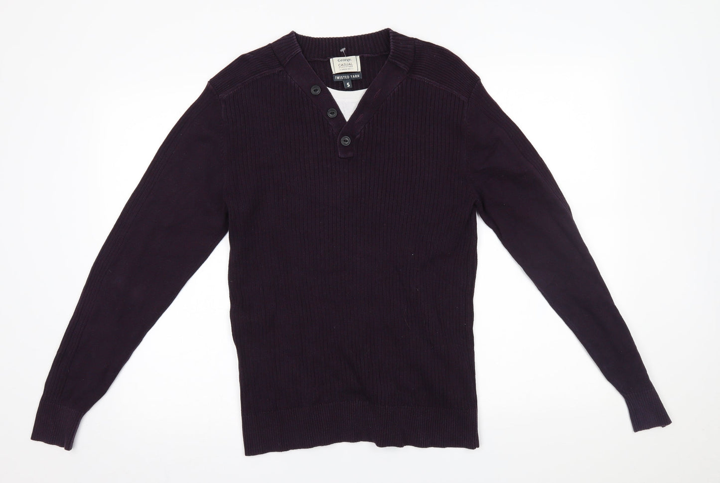 George Mens Purple   Henley Jumper Size S