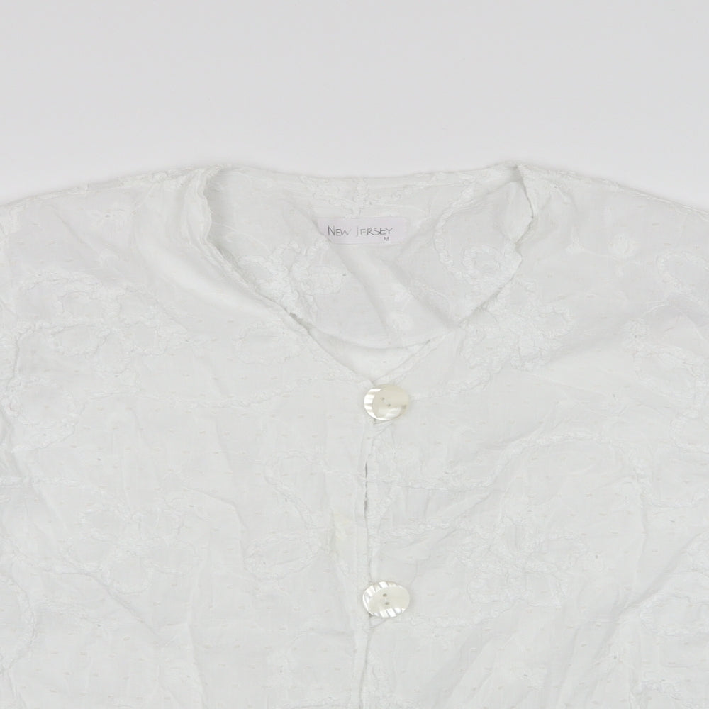 New Jersey Womens White Floral  Basic Blouse Size M