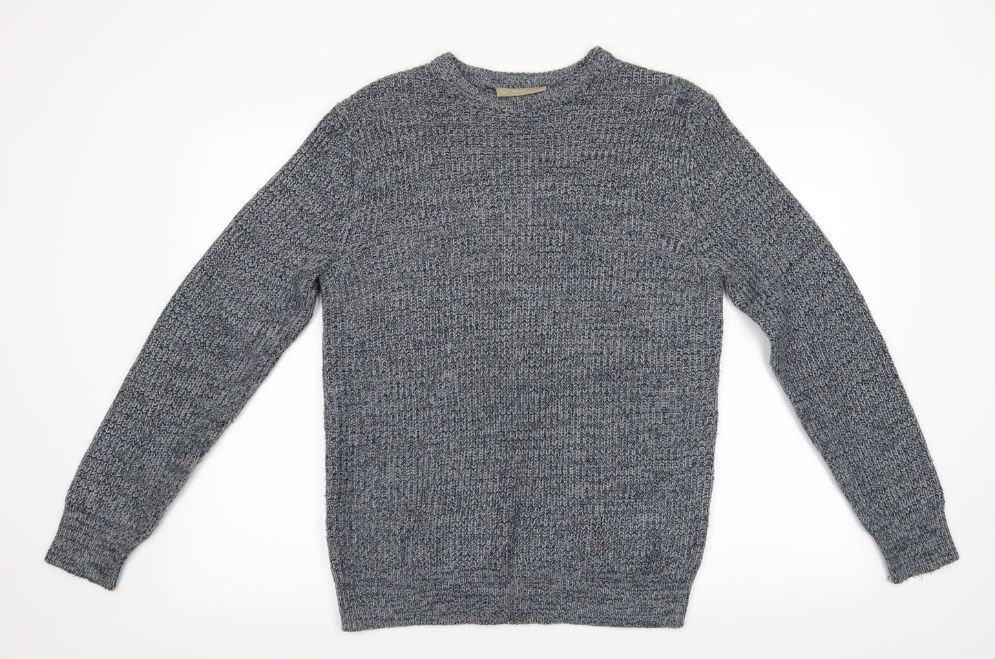 Avenue Mens Blue Herringbone  Pullover Jumper Size M