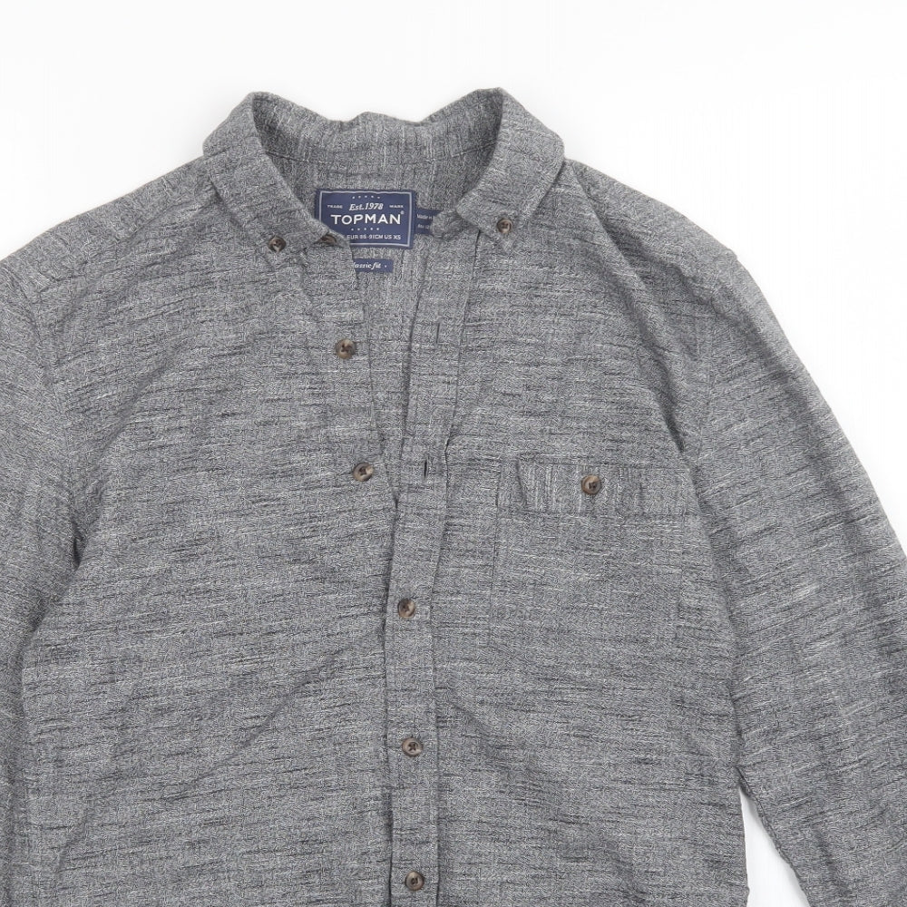 Mens UK Size XS Topman Grey  Button-Up Long Sleeve Casual Shirt