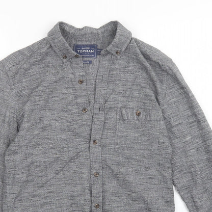 Mens UK Size XS Topman Grey  Button-Up Long Sleeve Casual Shirt