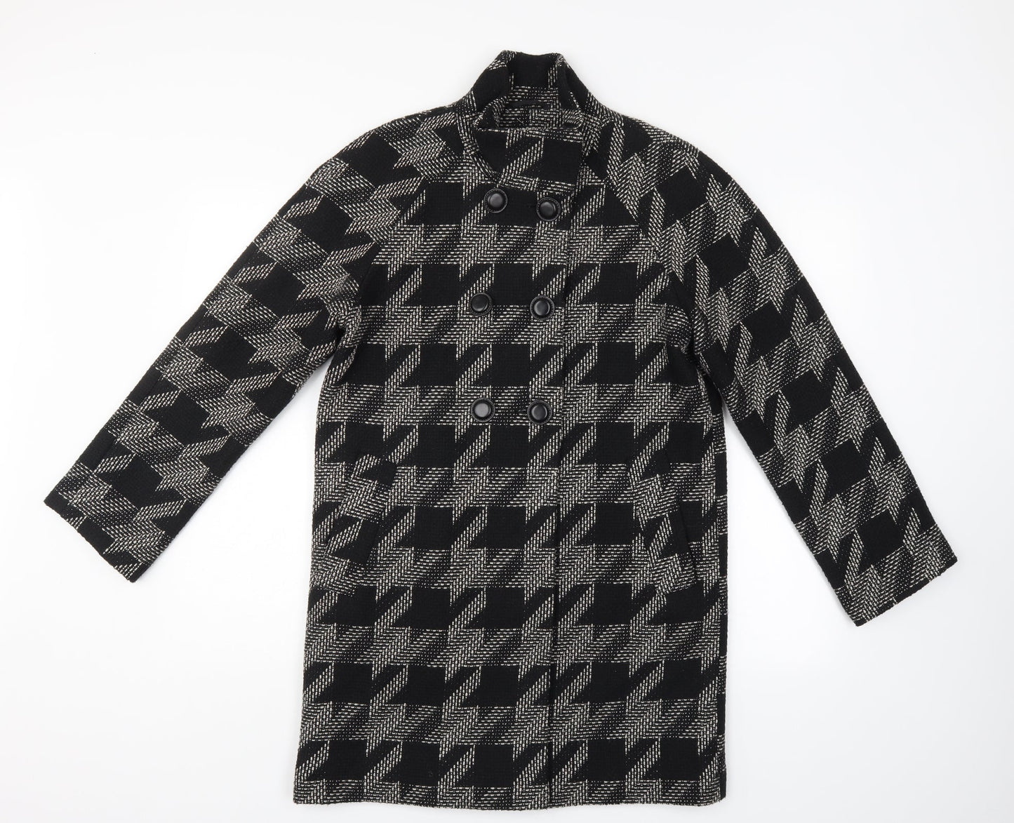 F&F Womens Black Geometric  Overcoat Coat Size 10