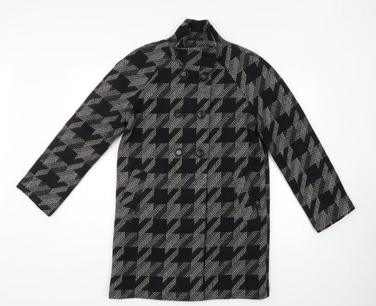 F&F Womens Black Geometric  Overcoat Coat Size 10