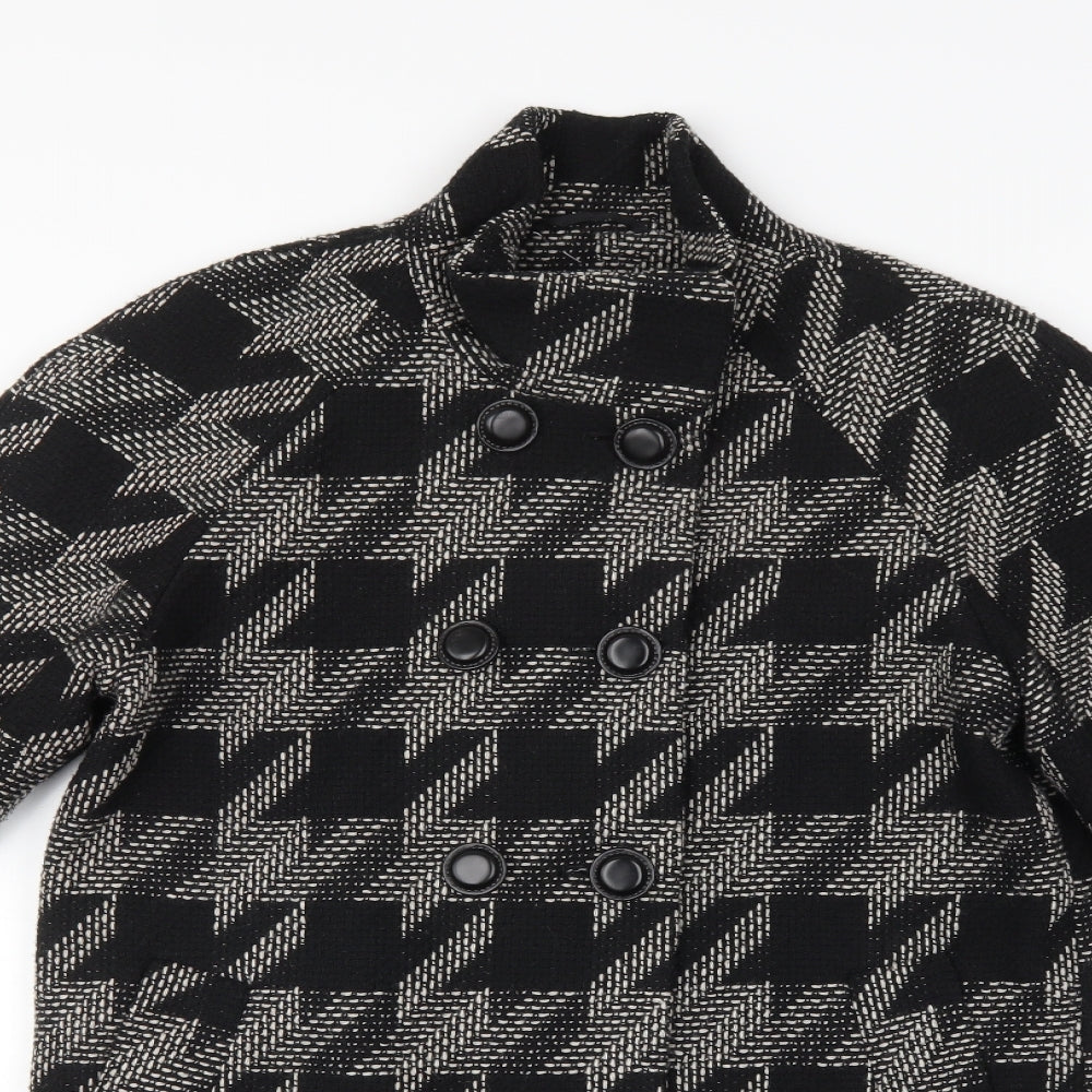 F&F Womens Black Geometric  Overcoat Coat Size 10