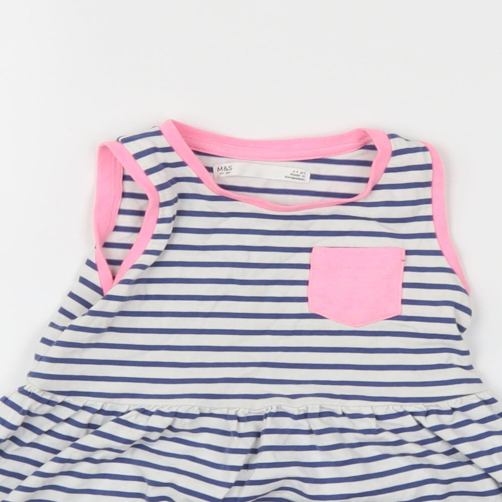 M&S Girls Multicoloured Striped  T-Shirt Dress  Size 2-3 Years