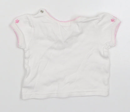 BHS Girls White   Basic T-Shirt Size 3-6 Months  - Embroidered Flowers on Sleeves