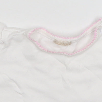 BHS Girls White   Basic T-Shirt Size 3-6 Months  - Embroidered Flowers on Sleeves